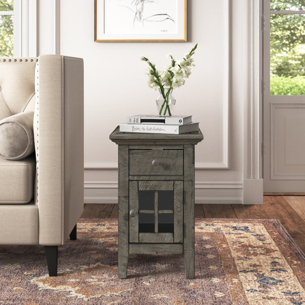 Kelly Clarkson Home Eau Claire 25'' Tall Solid Wood End Table with Storage and BuiltIn Outlets